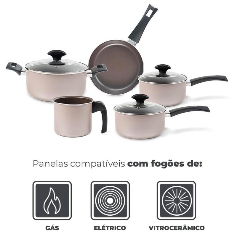 Jogo de Panelas Antiaderente Ceramic Life Essence Champanhe 5